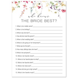 InvitationHouse 24 Wildflower Floral Bridal Shower Games (Who Knows Bride Best)