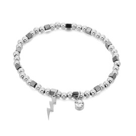 Ouran Stretch Bead Bracelets for Women, Charm Stainless Steel Bracelet with Crystal Girls Elastic Wrist Bracelet Gifts for Friends