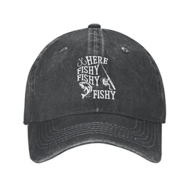 FAMLEE Funny Fishing Hat Here Fishy Fishy Fishy Cap Women Baseball Hat Cool Caps Black
