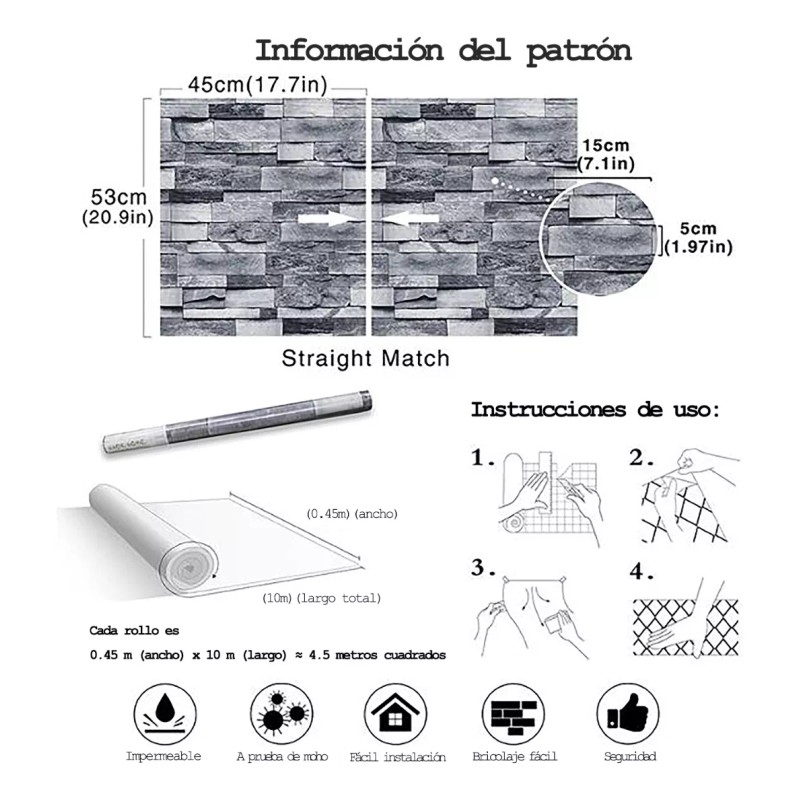 Kingmazi Papel Tapiz Premium Cantera Autoadherible 10 Mx45 Cm