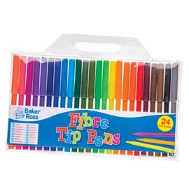 Baker Ross AW345 Fine Tip Fibre Tip Pens Bumper - Pack of 24, Arts and Crafts Felt Tip Pens for Kids, Assorted Colours