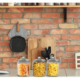 Palais Essentials Set of 3 Glass Jar with Lid Airtight Glass Storage Cookie Jar for Flour, Pasta, Candy, Dog Treats, Snacks & More | Glass Organization Canisters for Kitchen & Pantry | 30 Ounces