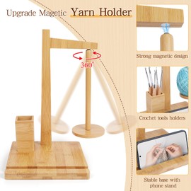 Coopay Yarn Holder Magnetic, Wooden Yarn Holder for Crochet, Magnetic Crochet Yarn Ball Holders, Yarn Spinner with Accessories Storage & Phone Stand, Large Wool Holders When Crocheting and Knitting