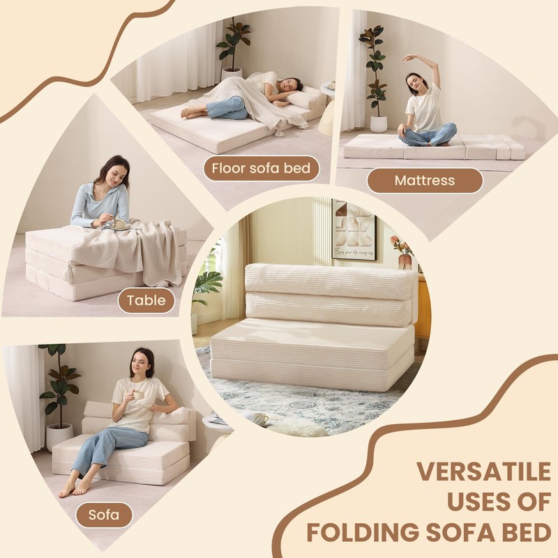 JUIKURY Folding Sofa Bed, Convertible Sleeper Chair with Pilow Foldable