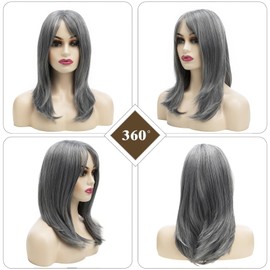 Dsimeig Long Grey Wigs for Women, Natural Layered Grey Wig with Fringe, Synthetic Hair Wig for Daily Party Use