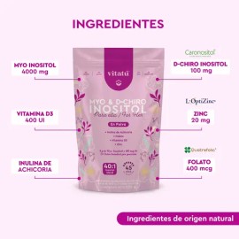 Vitatú Myo Inositol & D-Chiro Inositol 40:1 con Folato Vitamina D3 Zinc Suplemento Alimenticio en Polvo 225 g