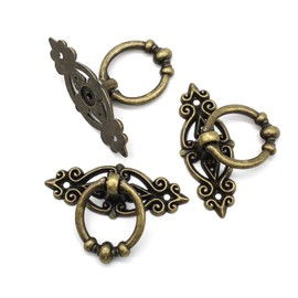 Dylan-EU 6 Pcs Antique Ring Pull Handle with Screws Cabinets Kitchen Wardrobe Drawer Cupboard Vintage Furniture Hardware Vintage Pull Ring Retro Knob - Antique Brass