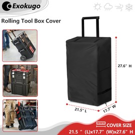 Exokugo Rolling Tool Box Cover for Stackable Tool Box System with Wheels, Black