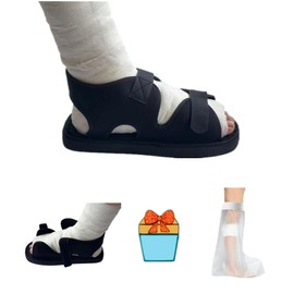 Aylashine Post Op Shoe, Recovery Plaster Shoe with Waterproof Leg Cast Cover, Unisex, Adjustable, Lightweight, Easy to Wear, No difference between left and right feet, One Shoe Black (M)