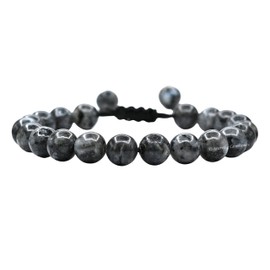 Larvikite Bracelet for Women Men's Gifts - Protection Healing Crystal Bracelet - 8mm Gemstone Beaded Adjustable Bracelet Pulseras Para Hombres Mujer Stocking Stuffers