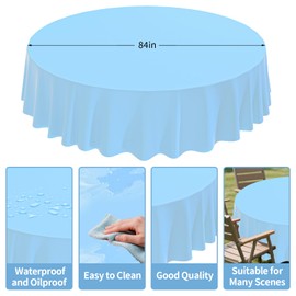 CXPSINC 2 Pack Premium Disposable Plastic Tablecloth 84" Round Table Cover for Birthdays Weddings Christmas Anniversary (Light Blue)
