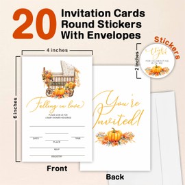 Autumn Baby Shower Invitation Sets - Falling In Love - 20 Baby Shower Invitation Cards With Envelopes & 20 Thank You Stickers For Gift Wrapping, Baby Announcement, Gender Reveal Party Supplies- E01