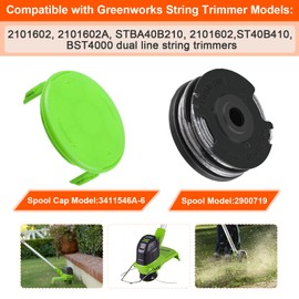 2900719 Dual Line 20ft 0.065" Trimmer Replacement Spool Compatible with Greenworks Weed Wacker 2101602,2101602A,STBA40B210, BST4000.Replacement Trimmer spool String and Cap Cover (10 Spool + 2 Cap)