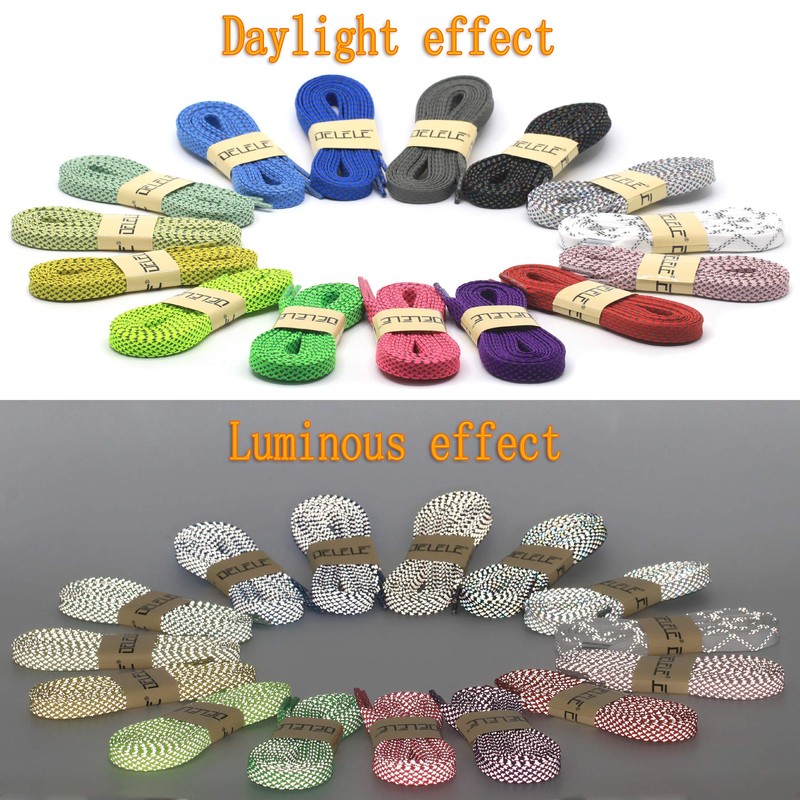 DELELE 2 Pairs Reflective Shoelace Flat Yellow Safety Laces for