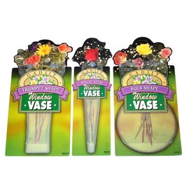 Gadjit VINYL Window Vases 3 Styles -- Vases Suctions to Windows and Mirrors, Made of Clear flexible vinyl, Holds flower stems, water and greenery Pack of 3 - A