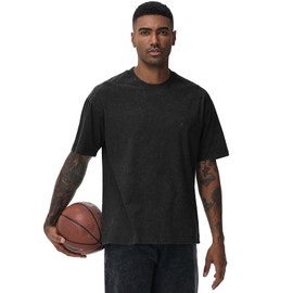 4 Pack Men's Oversized Cotton T-Shirts Loose Fit Vintage Tee Short Sleeve Casual Tshirts Solid Tops(BKAGCFBG,S)