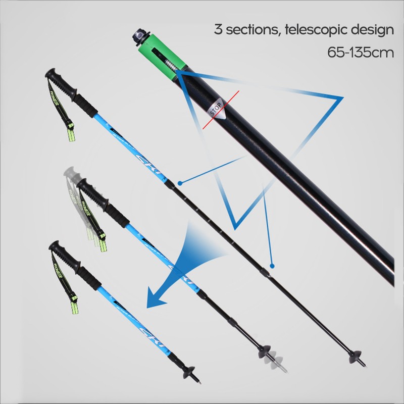 Anti-shock Walking Stick 3-Section Telescopic Adjustable Trekking Hiking Pole Ultralight