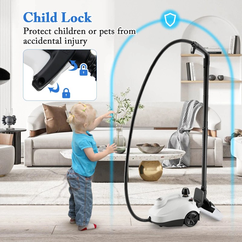 Costway 1800W Multi-Purpose Steam Cleaner with Trigger Lock Wheels &