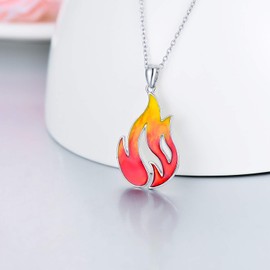 PELOVNY Christmas Gifts Flame Fire Necklace for Women Sterling Silver Nature Fire Nation Pendant Jewelry Gift for Mom Daughter Wife-Red