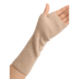 Prettystern Women's Mid-Length Cashmere Pulse Warmer Arm Warmers Fingerless Rib Knitted Gloves, beige