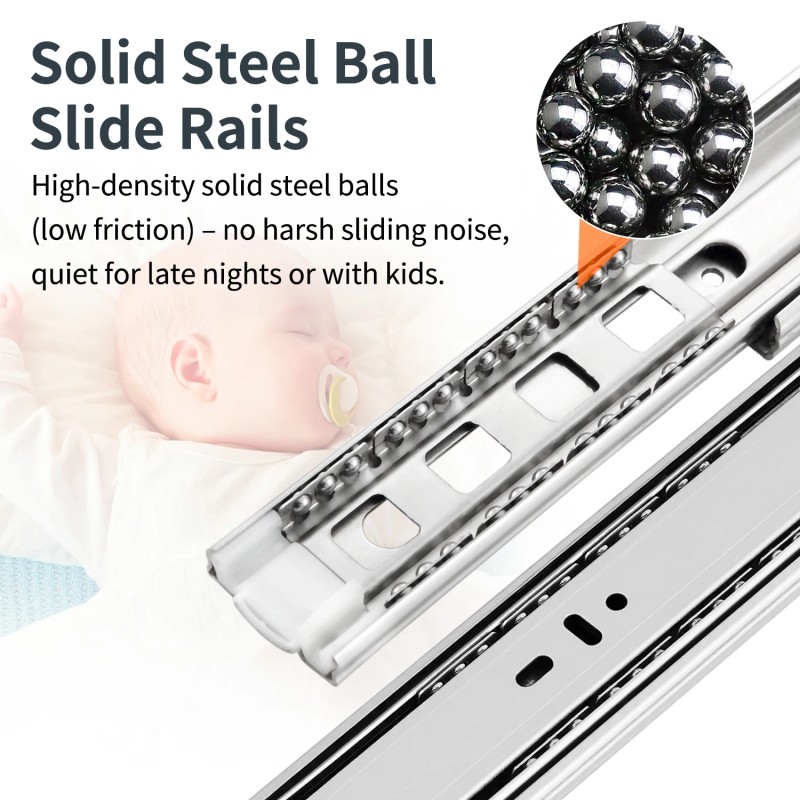 YENUO Stainless Steel Soft Close Drawer Slides, Full Extension Side