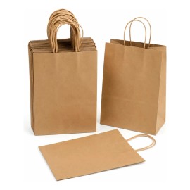 Bolsas Papel Kraft Ecológicas Asa Retorcida Empaque Regalo Boutique Negocio Tienda Personalizable Papel Estraza Dulcería Repostería Panadería Eventos Recuerdos Manualidades Resistente 50 Pzas