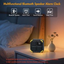 APUZOM Bluetooth Speaker Alarm Clock, Touch Bedside Lamp Bedroom, Dimmable Display and Night Light, 48 Colour Changing, Sound Machine with White Noise, Gifts for Her Women Girls