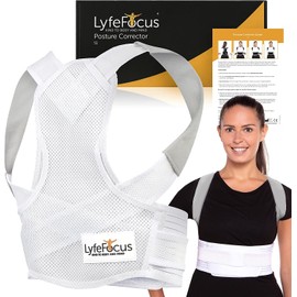 LyfeFocus S1 Premium Invisible Breathable Back Posture Corrector for Men & Women - Upper Back Support Brace & Straightener - Effective Posture Correction for Neck, Shoulder & Back Pain (White, Medium)