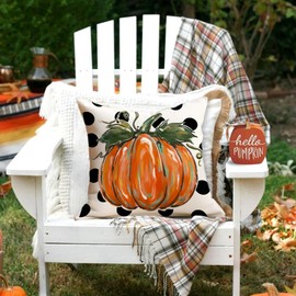 RABUSOFA Fall Pilliow Covers 18x18 Inch, Pumpkin Orange Polka Dot Decoration, Thanksgiving Holiday Autumn Decor Cushion Cases for Home Sofa Couch Living Room Decorative (Orange, 18"X18")