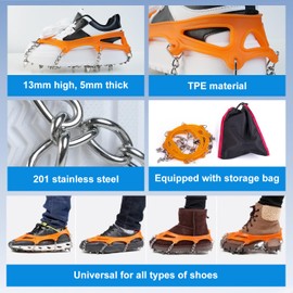 Crampons with Leg Gaiters - Micro Spike Ice Cleats with Adjustable Snow Leg Gaiters - Men's and Women's Traction Snow Grips and Gaiters for Hiking, Mountaineering, and Rock Climbing(M)