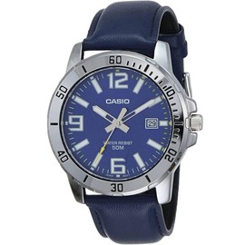 Casio MTP-VD01L-2BV Men's Enticer Blue Leather Band Blue Dial Casual Analog Sporty Watch