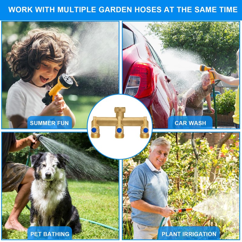 Brass Garden Hose Splitter, 3 Way Hose Splitter, Outdoor Hose