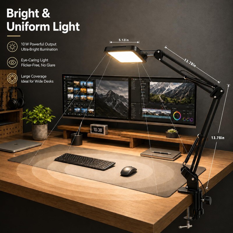 Eye-Caring Desk Lamp for Computer Video Calls with Adjustable Swing