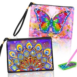 YECHISY Diamond Painting Children: Craft Set Girls 6 7 8 9 10 Years, 2 Pieces 5D DIY Crafts Small Cosmetic Bag for Children Adults, Gift Girls Birthday Gifts for 6-12 Years