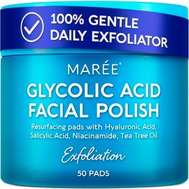 MAREE Almohadillas de ácido glicólico - Discos tonificantes para la limpieza facial - Disco exfoliante con aceite de árbol de té, ácido salicílico y v