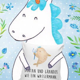 Mr. & Mrs. Panda 40 x 40 cm Aquarius Zodiac Sign Cushion, Gift, Astrology, Decorative Cushion, Sofa Cushion, Birthday February, Cushion Covers, Ascendant