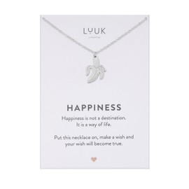 LUUK LIFESTYLE Non tarnish stainless steel necklace with unique banana I fruit coin pendant for women I girls, timeless and stylish, silver