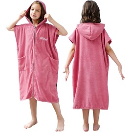 Hiturbo Kids Bath Towel Hoodie: Absorbent Quick Dry Zipper Surf Poncho - Changing Towels Swimming Outerwear (Pink)