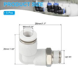 PATIKIL Push to Connect Fitting, 5 Pack Pneumatic Air Elbow Quick Connector 1/8"PT Male Thread x 6mm Tube 90 Degree Connect Tubing Elbow Air Tube Fitting Pneumatic Quick Adapter, White