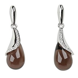 VIVENTY Women's Drop Stud Earrings 925 Silver with Zirconia Brown White, Genuine 925 silver, Cubic Zirconia