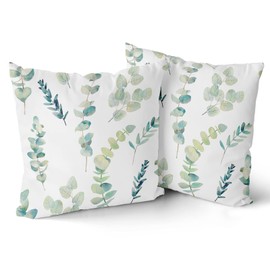 Sage Green Pillow Covers 20X20 Inch Spring Floral Watercolor Seafoam Blue Green Gray Eucalyptus Leaf Print Decorative Throw Pillow for Home Sofa Couch Bed Cotton Square Cushion Pillowscase, Set of 2