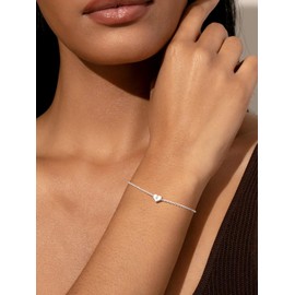 Women's Silver Bracelets, Lovely Heart Letter Charm Bracelet Initial S Hand Jewellery, Sterling Silver Chains Bracelets for Her