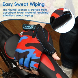 AMFUN Kids Boy Girl Cycling Half Finger Gloves| Non-Slip,Breathable, Bicycle Gloves for Boys and Girls,Fingerless Gym Antislip Grip,Ideal for BMX, MTB, Gymnastics, Bike Riding and Outdoor Sports