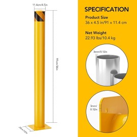 Safety Bollard 6 Packs, Garvee 36 Inch Height Bollard Post, 4.5 Inch Diameter, Yellow Safety Steel Bollard Post with 24 Anchor Bolts, for Traffic Control, Driveway Barrier, Parking Pole