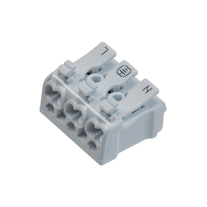 Lustre Terminal 3-Pin with Lever, Reusable, 0.75-2.5 mm², 16 A