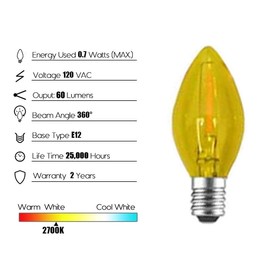 VENUSOP 5 Pack C7 Yellow LED Replacement Christmas Light Bulbs,E12 Candelabra Base, Shatterproof Plastic, for Christmas Outdoor String Lights (Yellow)