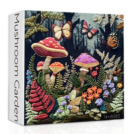 Mushroom Garden Puzzles for Adults 1000 Pieces, Forest Mushroom Butterfly Jigsaw Puzzles, Flowers Nature Plant Embroidery Puzzle as Home Decor