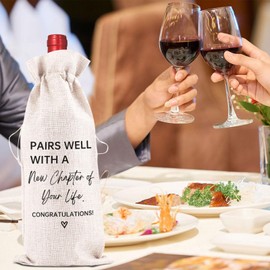PAIRXILY New Job Gifts Wine Gift Bag For Women Men Retirement Going Away Goodbye Wine Bags For Wine Bottles Gifts For Coworkers New Beginnings Funny Burlap Wine Bags Friend Gifts（Creamy White）