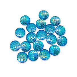Clown Antics Face Paint Gems - Blue Fish Scale Shine 12 mm, Resin Rhinestone Bling Round, 20/pack
