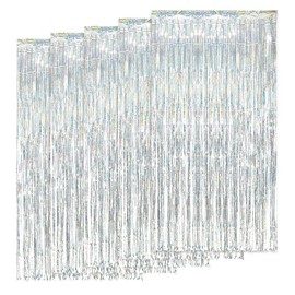 AIBAOBAO Pack of 5 Tinsel Curtain Silver, Glitter Curtain Tinsel, Glitter Party Curtain, Laser Silver Metallic Rain Curtain, for Birthday, Christmas, Wedding, Festivals, New Year's Eve Decoration (1 x